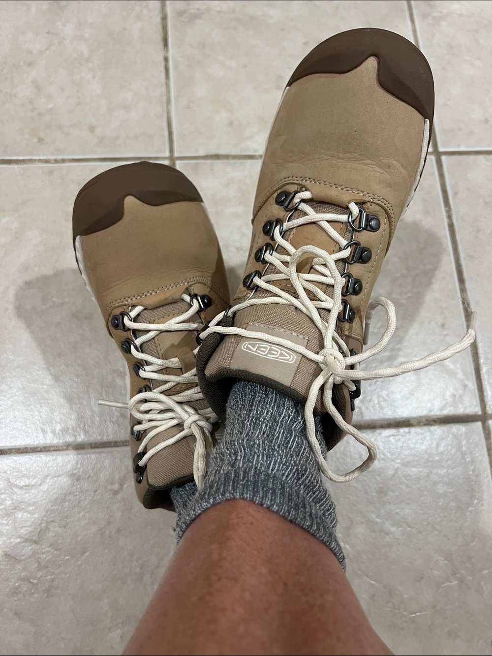 Keen tan and brown lace-up hiking boots